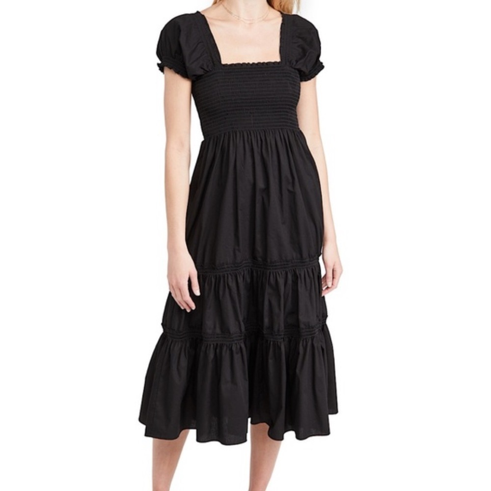 Few Moda Black Cotton Dress with Smocked Bodice Size Small